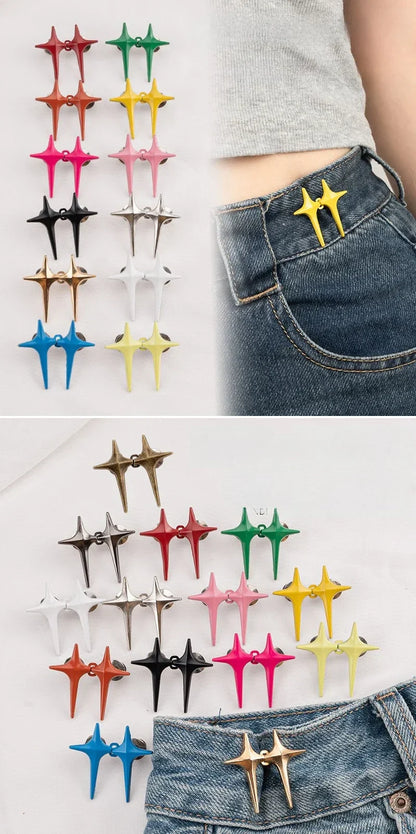 1Pair Cross Star Waist Buckle Adjustable Detachable Pants Clips Waist Tightener Nail-free Metal Button Snaps for Jeans Decor