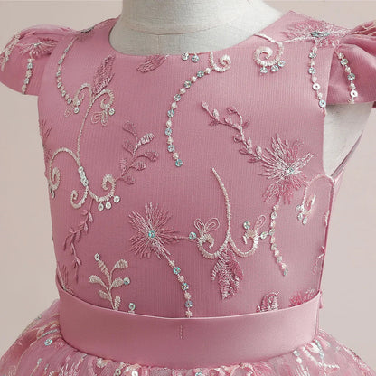 Vestidos de Festa para Meninas Daminhas de Flores de Verão Vestido Elegante de Tule para Casamento Princesa Formatura Vestido Infantil para Menina com Laço para Aniversário e Noite