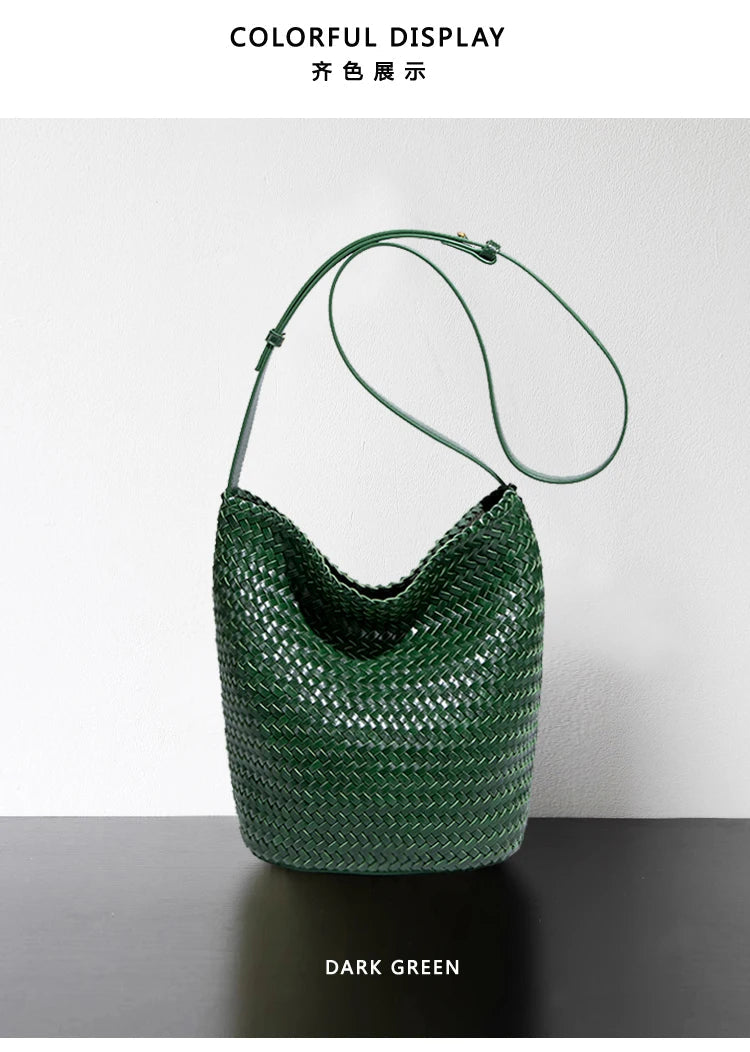 luxury woman handbagNew high end Hand-woven genuine leather women's bag large capacity shoulder tote bag underarm bag bucket bag