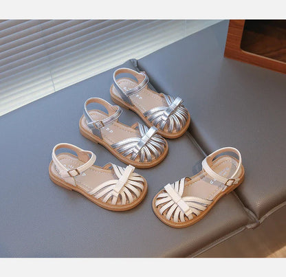 Girls Princess Sandals 2026 Summer Non-slip Toddler Beach Barefoot Shoes with Cute Bow Elegant Retro Girls School Party Shoes