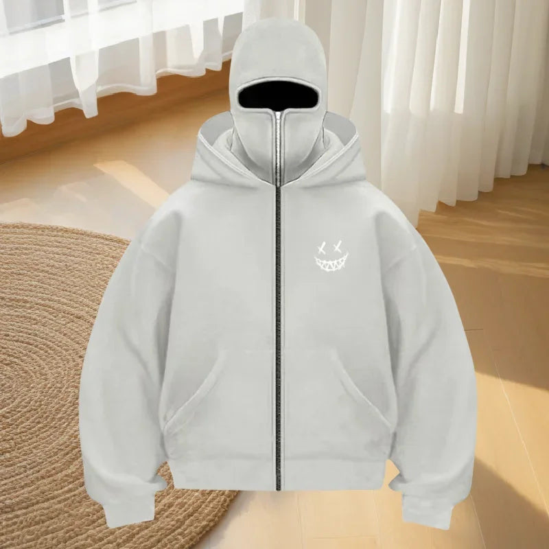 Men's fashion fitness street designer hoodie, autumn and winter fashion casual zipper hoodie, loose masked sweatshirt