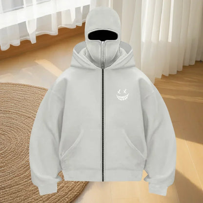 Men's fashion fitness street designer hoodie, autumn and winter fashion casual zipper hoodie, loose masked sweatshirt