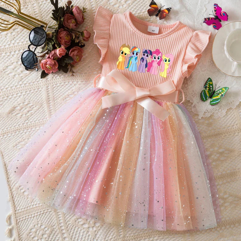 My Little Ponys Girls Dress for Sequins Toddler Girls Rainbow Tulle Sweet Kids Princess Dress for Girls Party Gift