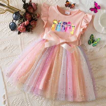 My Little Ponys Girls Dress for Sequins Toddler Girls Rainbow Tulle Sweet Kids Princess Dress for Girls Party Gift