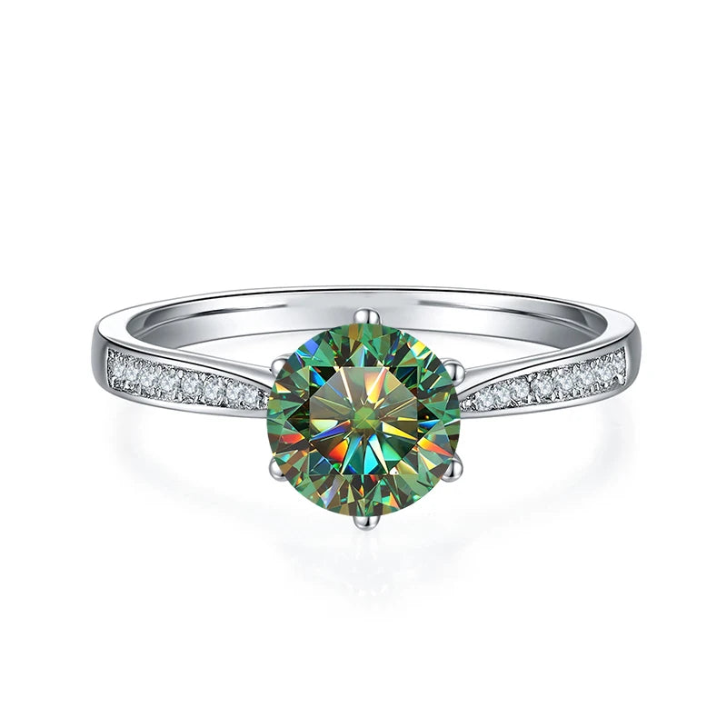 1ct 6.5mm Red Blue Pink Yellow Green Purple Black Moissanite Ring Sterling 925 Silver Wedding Party Band for Women Gifts