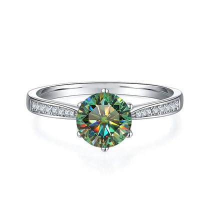 1ct 6.5mm Red Blue Pink Yellow Green Purple Black Moissanite Ring Sterling 925 Silver Wedding Party Band for Women Gifts
