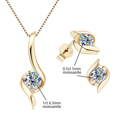 Sterling Silver 925 Real Moissanite Jewelry Set for Women 2.0ctw D Color Lab Diamond Stud Earrings Pendant Necklace Sets Gift