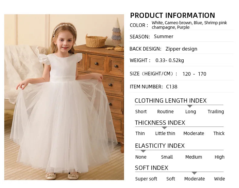 Summer Girl Flower Birthday Tulle Dress Backless Bow Wedding Gown Piano Kids Party Wear Princess Dress Baby Girl Bowknot Dresses