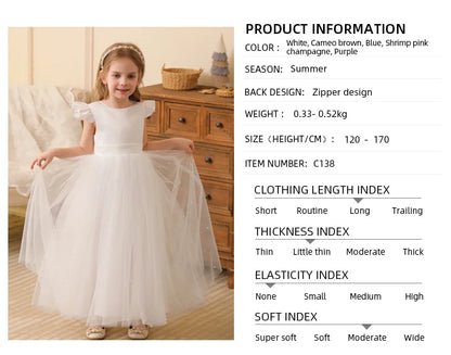 Summer Girl Flower Birthday Tulle Dress Backless Bow Wedding Gown Piano Kids Party Wear Princess Dress Baby Girl Bowknot Dresses