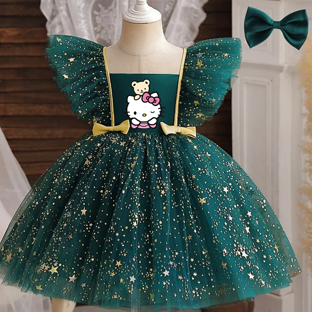Princess Dress for Girls Sequined Star Ruffle Bow Tutu Gown Baby Formal Gala Prom Gown Kids Evening Party Costume
