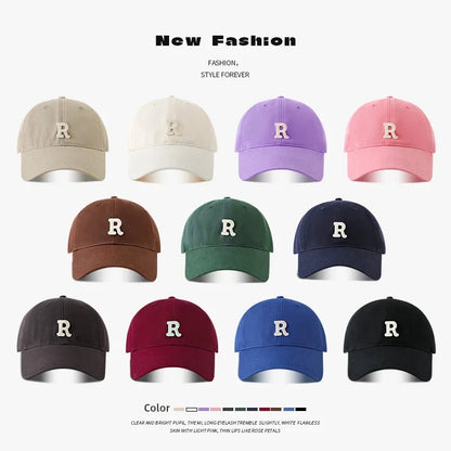 Large Head Circumference Baseball Cap Men's and Women's Dome Hat Soft Top Cap 60/65cm Sun Protection  Letter R Hat Adult Caps