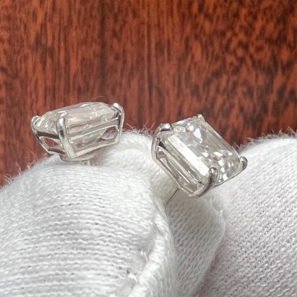 1/2/3CT Asscher Cut Moissanite Stud Earrings with Certificate Square Solitaire Lab Diamond Earring for Women 925 Silver Jewelry