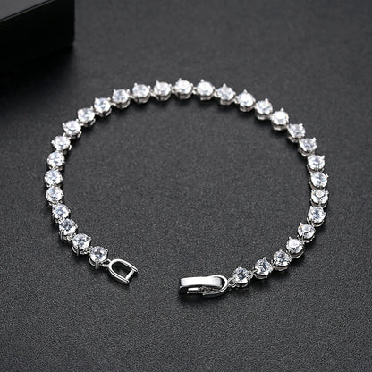 Silver Color 3 Prong Round Cubic Zirconia Necklace Earring Bridal Jewelry Set Simple Design Bride Wedding Accessories