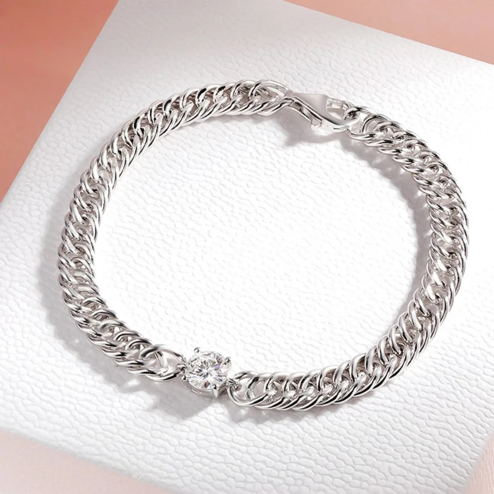 Cuban Chain Bracelet With 1carat Moissanite Diamond Bracelets For Women 925 Sterling Silver Plated 18k White Gold Fine Jewelry