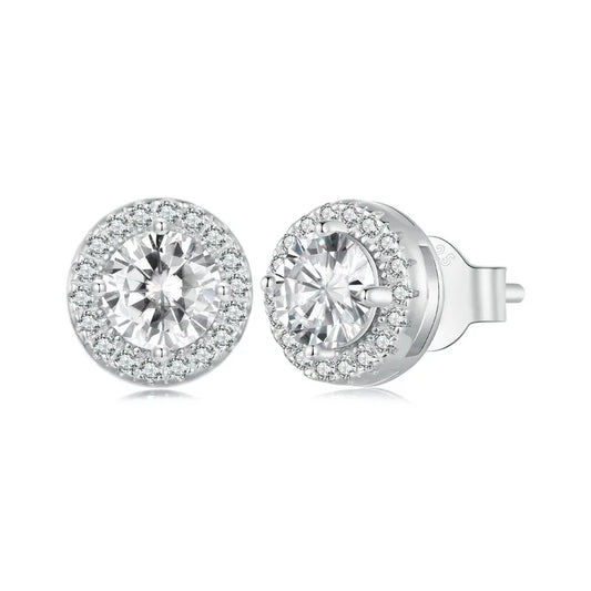 Gold Plated Classic Halo Stud Earrings, 925 Sterling Silver Hypoallergenic Elegant Earrings Engagement Wedding Jewelry