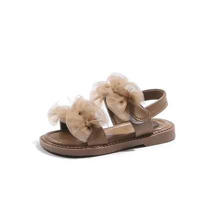 Sweet Princess Shoes Girl Tulle Lace Butterfly-knot Chic Summer Wedding Party Shoes Sandals for Child Girls Holiday Shoes I11155