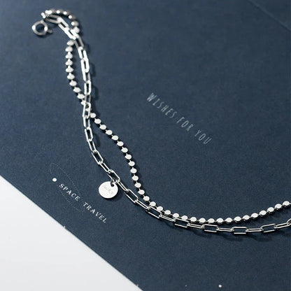 Fashion 925 Sterling Silver Geometry Bracelet Double Layer Chain Link for Women Girl Original Bracelets Luxury Jewelry