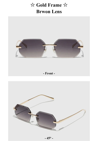 Sunglasses Men Brand Designer Fashion Rimless Sun Glasses Shades Diamond Cut Lens Ladies Frameless Metal Eye glasses