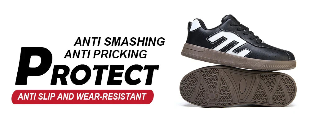 Ladies Safety Shoes Steel Toe Anti- Crush Lightweight Kevlar Work Shoes Fashionable Black And White Casual Protection Footwear