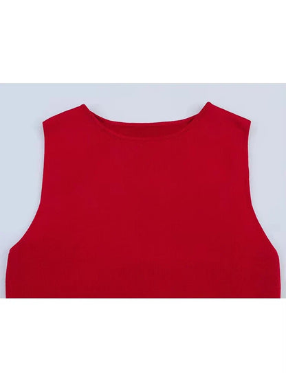 Spring Summer New Women's Dress Pleated Patchwork Simple Temperament Knitted Sleeveless Long Dresses for Women 2025