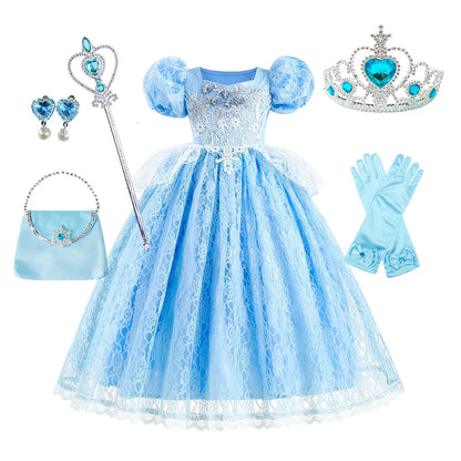 Kid Chic Cinderella Lace Ball Gown Princess Cosplay Floral Party Dress Fairy Punmkin Car Girls Story Role Play Carnival Costume