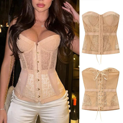 Tight Corset Strapless Top Sleeveless Boobs Street Trendy Vest Sexy Lace Hollow Fashion Spicy Girl Strapless Chic Party Top