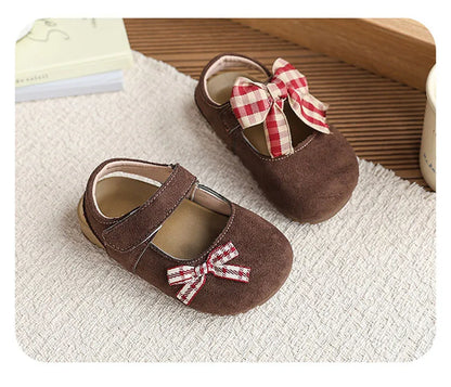 New Summer Kids Baotou Sandals 23-34 Size Sweet Checkered Bow Girls Princess Shoes Soft Sole Children Nude Shoes