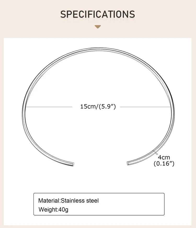Choker Neck Cuff for Women, Open Collar Choker Torques Necklace Adjustable ,Simple Stainless Steel Jewelry