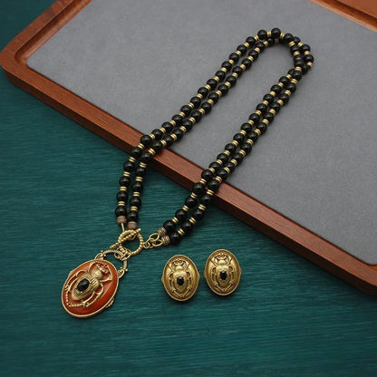 European and American Fashion Trend Retro Art Niche Cute Animal Relief Handmade Beaded Necklace Earring Jewelry Set