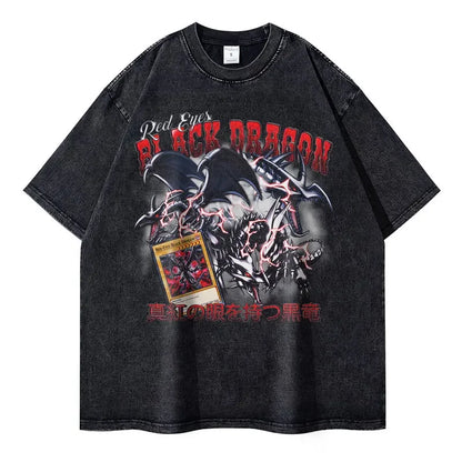 T Shirts Vintage Washed Dark Magician Girl T-shirt Retro Streetwear Manga Black Magician Short Sleeve Tops Tees