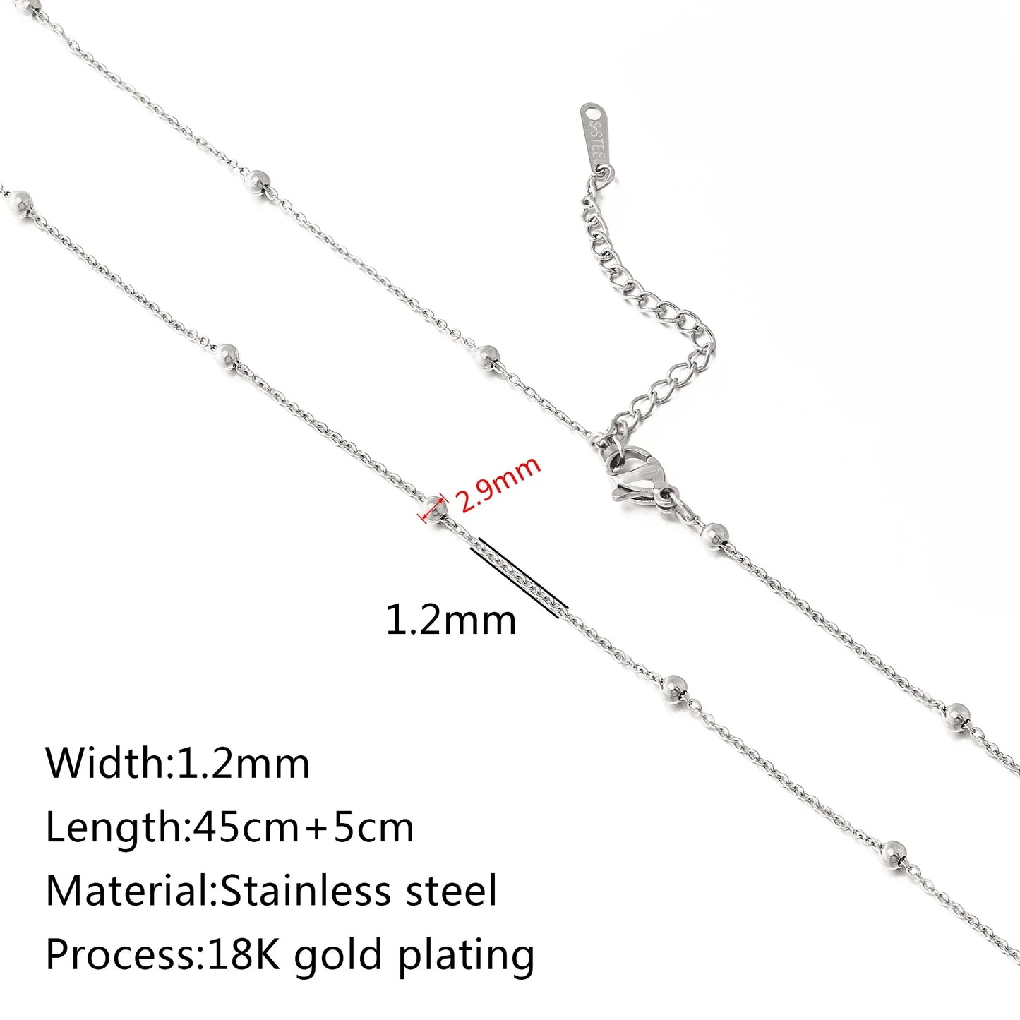 5Pcs/Lot Stainless Steel Bead Rope Link/Cuban/Paperclip Links Snake Chain Necklace Diy Women Jewelry 18K Gold Color Neck Chains