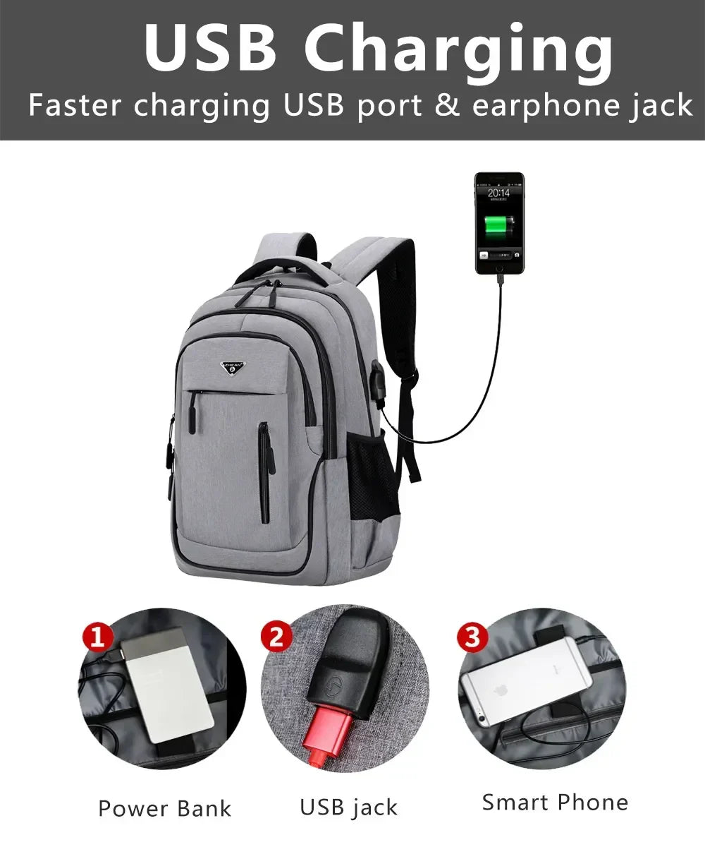 Large Capacity Backpack Men Laptop Backpacks 15.6 Oxford Black Solid High School Bags