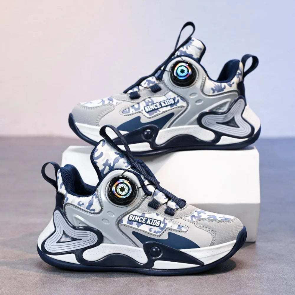 Children Basketball Shoes Swivel Button Boys Fashion Sneakers Girls School Sport Shoes Kids Casual Trainers Outdoor Shoes