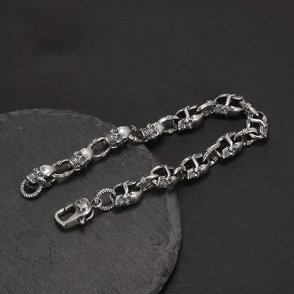 Real 925 Sterling Silver Skull Chain Bracelet for Men and Women Gothic Domineering Street Rock Jewelry Gift