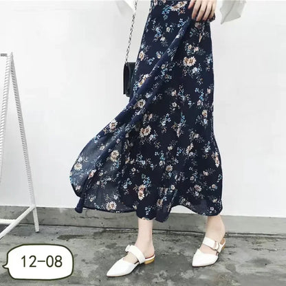 Summer Yellow/Pink Floral A-line Maxi Long Chiffon Skirts Daisy Patchwork Bright Flowers Beach Casual Maxi Long Chiffon Skirts