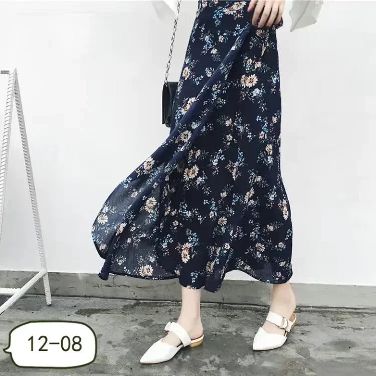 Women Floral Print Chiffon Skirt Beach Bikini Cover Up Wrap Scarf Swimwear Pareo Sarong Dress Solid Ruffle Casual Beach Dress