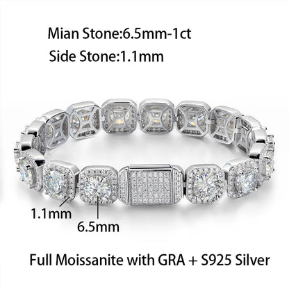 4mm 5mm 6.5mm Full Moissanite Bracelet for Man for Women Man S925 Silver Luxury Full Diamond Bracelet Party Fine Jewelry