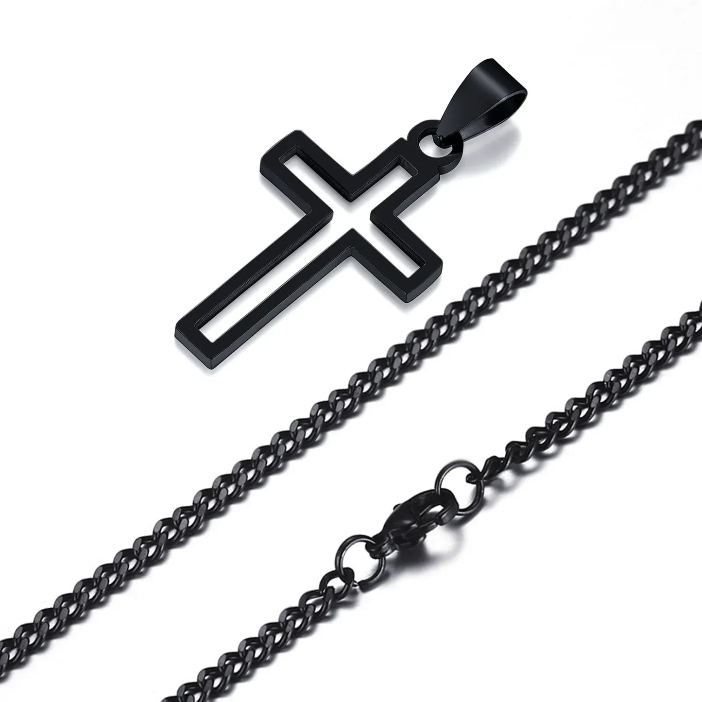 Casual Hollow Cross Necklaces for Men Boys,Waterproof Stainless Steel Cross Pendant Necklace,Religious Faith Prayer Jewelry Gift