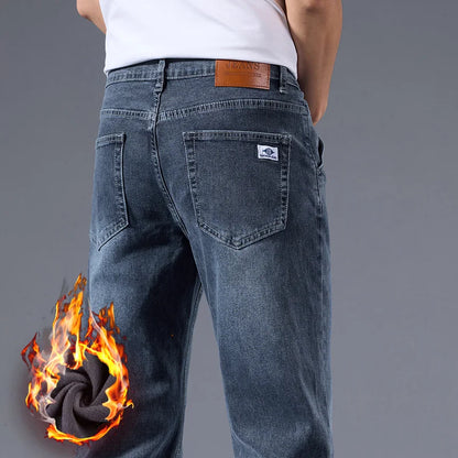 New Men's Light Business Micro Stretch Straight Fit Denim Pants Vintage Distressed All Season Wearable Long Pants