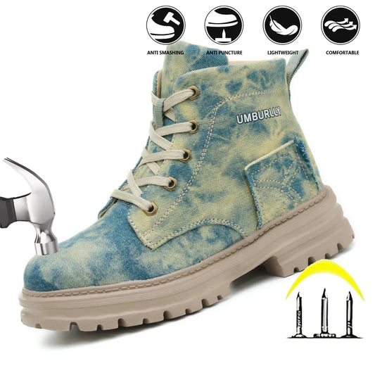 2025 New Fashion Women's Safety Shoes Smashing Steel Head Puncture Proof Kevlar Street Outdoor Light Women's Work Boots
