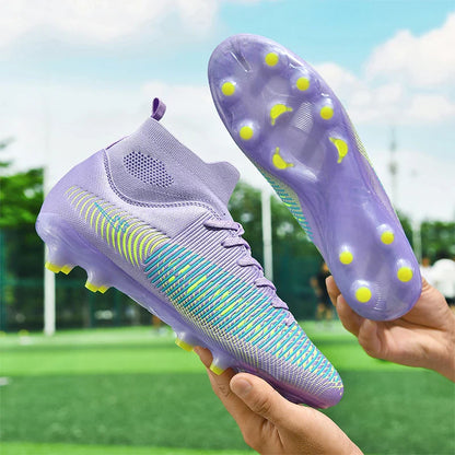 Double Star 2026 New High-Top AG Soccer Boots, Long Studs, for Teenagers, Primary School Students, Adults and Kids, Match & Trai