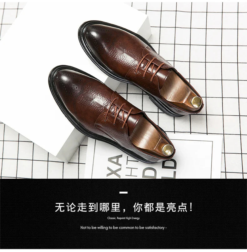 Luxury Men Brogue Dress Shoes Men Suit Casual Shoes Formal Business Leather Shoes Men Brown Wedding Italian Banquet Shoe Size 46
