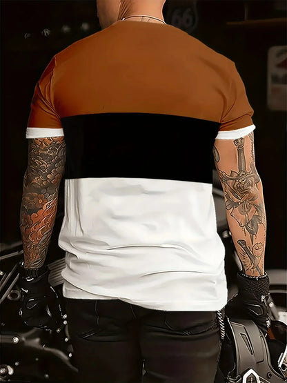 2026 Fashion Letter Printed T-shirt Color Block Casual Short Sleeve Tops Summer Breathable Crew Neck T Shirt Street Man Clothes
