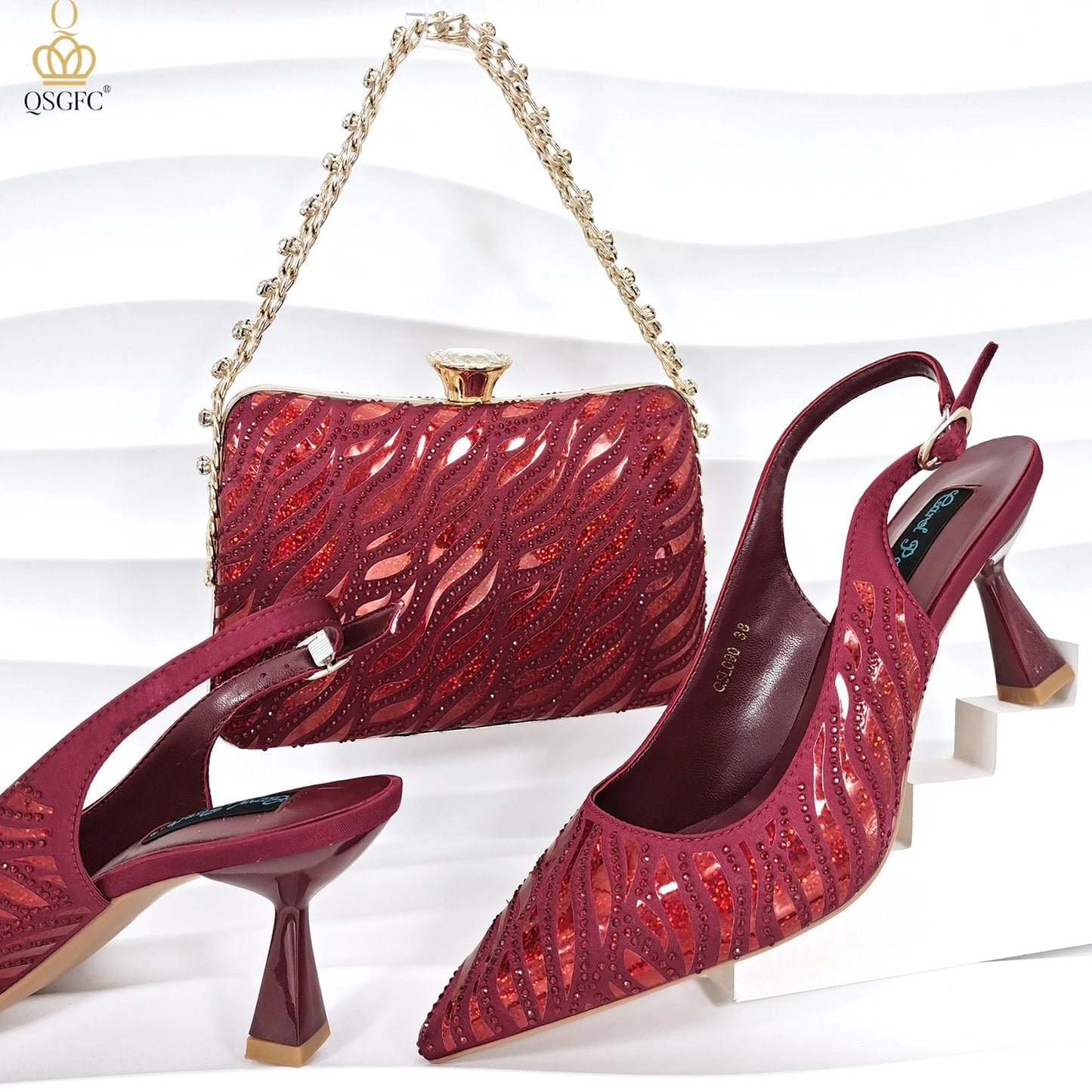 Fashion Shoes Matching Bag Set Royal Blue Color Decorated with Crystal Ladies Wedding Party Women High Heel