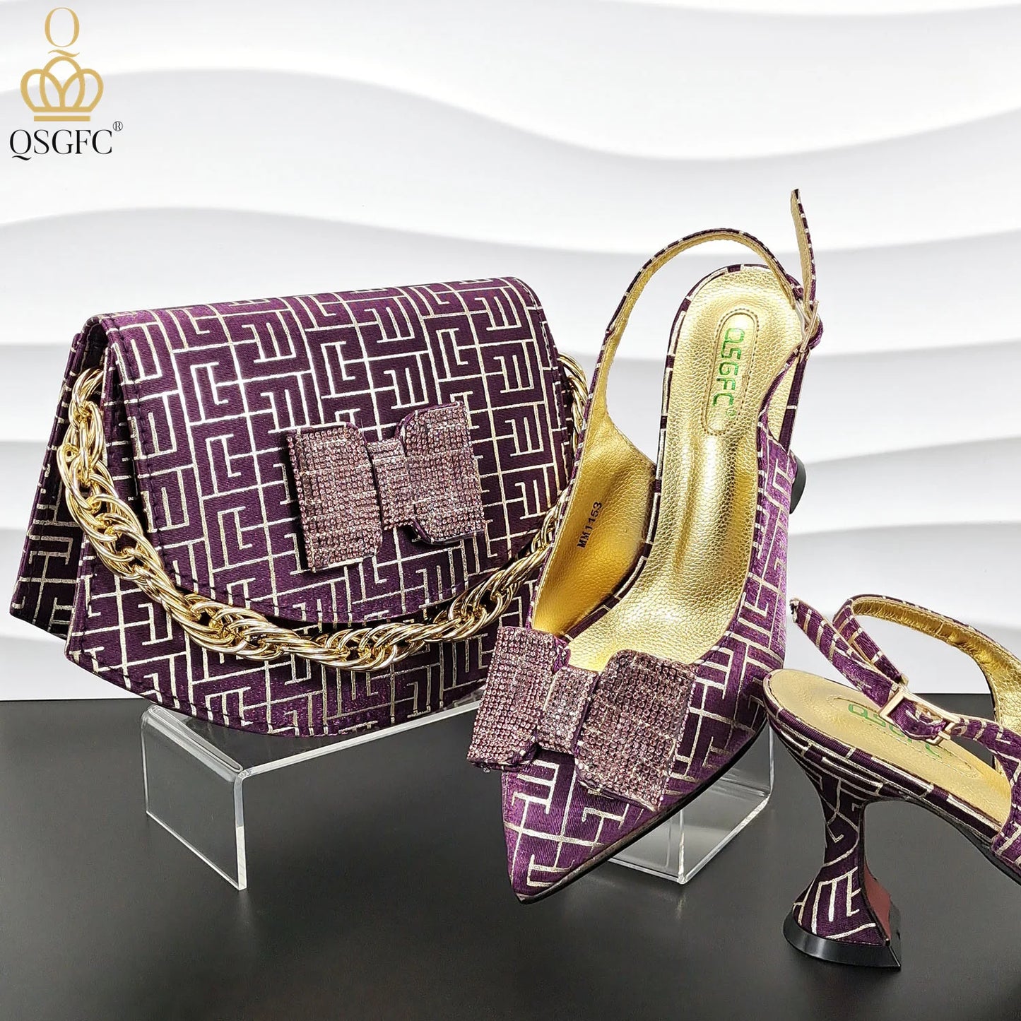 Italian Design Shoes and Bag Set Office Ladies Style Diamond Decoration Classic Women High Heel Shoes and Bag