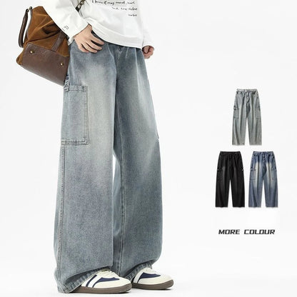 Cargo Jeans Men's Autumn New Vintage Fashion Straight Denim Trousers Casual Wide Personalized Male Clothing Pants Men Denim