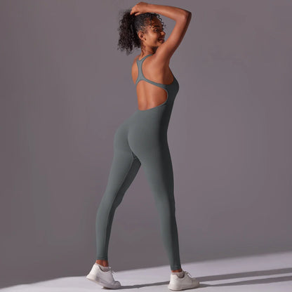Backless Yoga Bodysuit Women Sports Jumpsuit Fitness Sportswear Workout Set Solid Color Seamless Butt Lifting Yoga Bodysuit