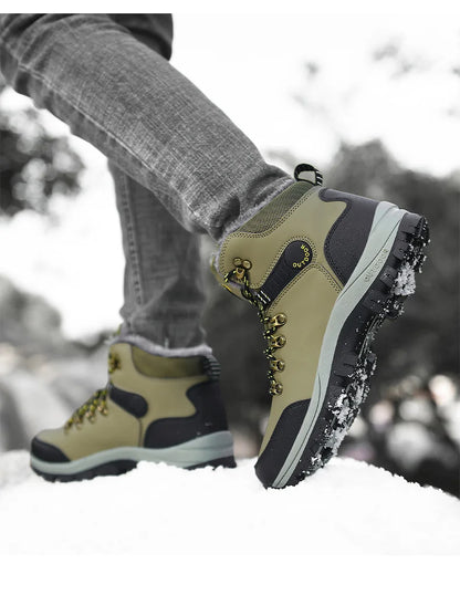 Men's Winter Snow Boots High Top Waterproof Sneakers Warm Plush Climbing Boots Plush Leisure Multi-Function Mountaineering Shoe