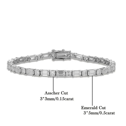 Asscher/Emerald Cut All Moissanite Diamond Tennis Bracelets for Women Men S925 Silver Plated 18k Gold Squre/RectangleWrist Chain