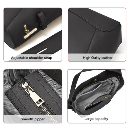 Lady Women Hobo Bucket Bag Split Leather Fashion Shoulder Bags Large Capacity Handbag Wide Adjustable Strap Female Bags